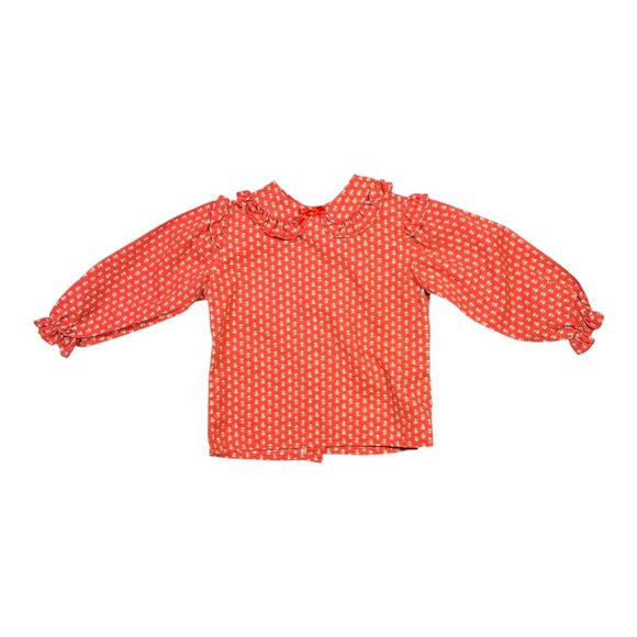 Vintage Carter's Girls Size 2T Reddish-Orange Ruffled Collar Shirt Button Back - Picture 1 of 7